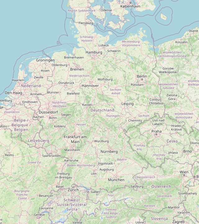 Karte von Deutschland mit dem Drehkreuz Hannover-Langenhagen und den regelmäßigen Zielen von Qs Transporte GmbH Co.Kg