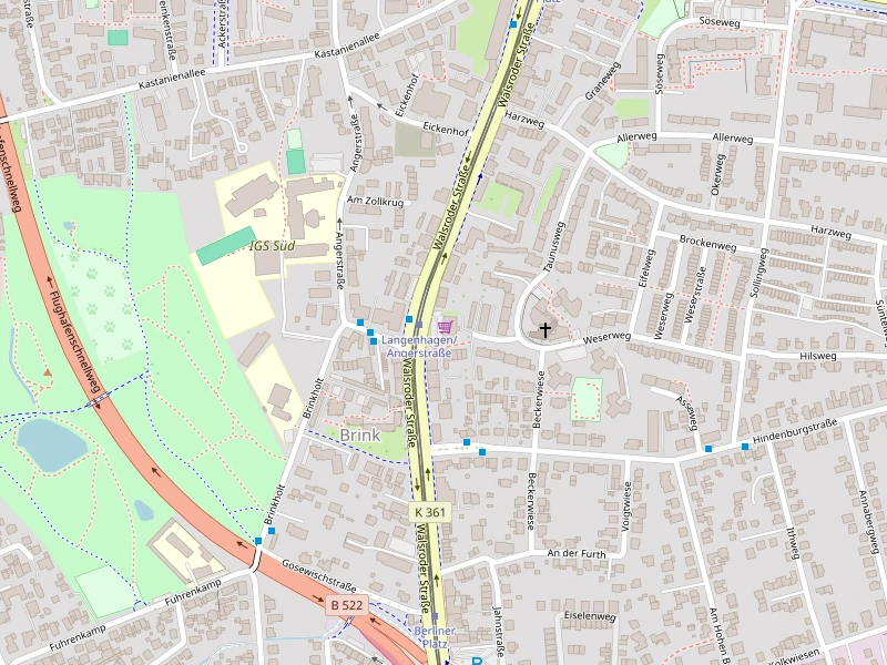 Straßenkarte von Langenhagen mit dem Standort an der Walsroder Straße 55a